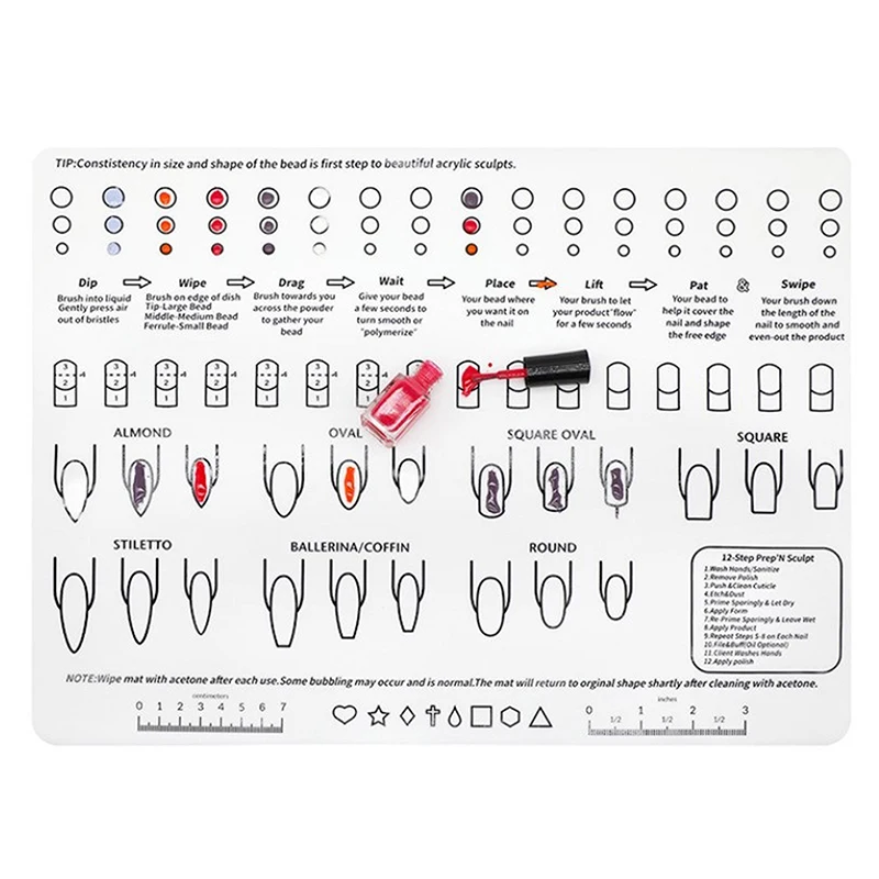 1Pcs Silicone Acrylic Nail Practice Sheet Training Mat Salon Manicure Monomer Liquid Professional Application Tool