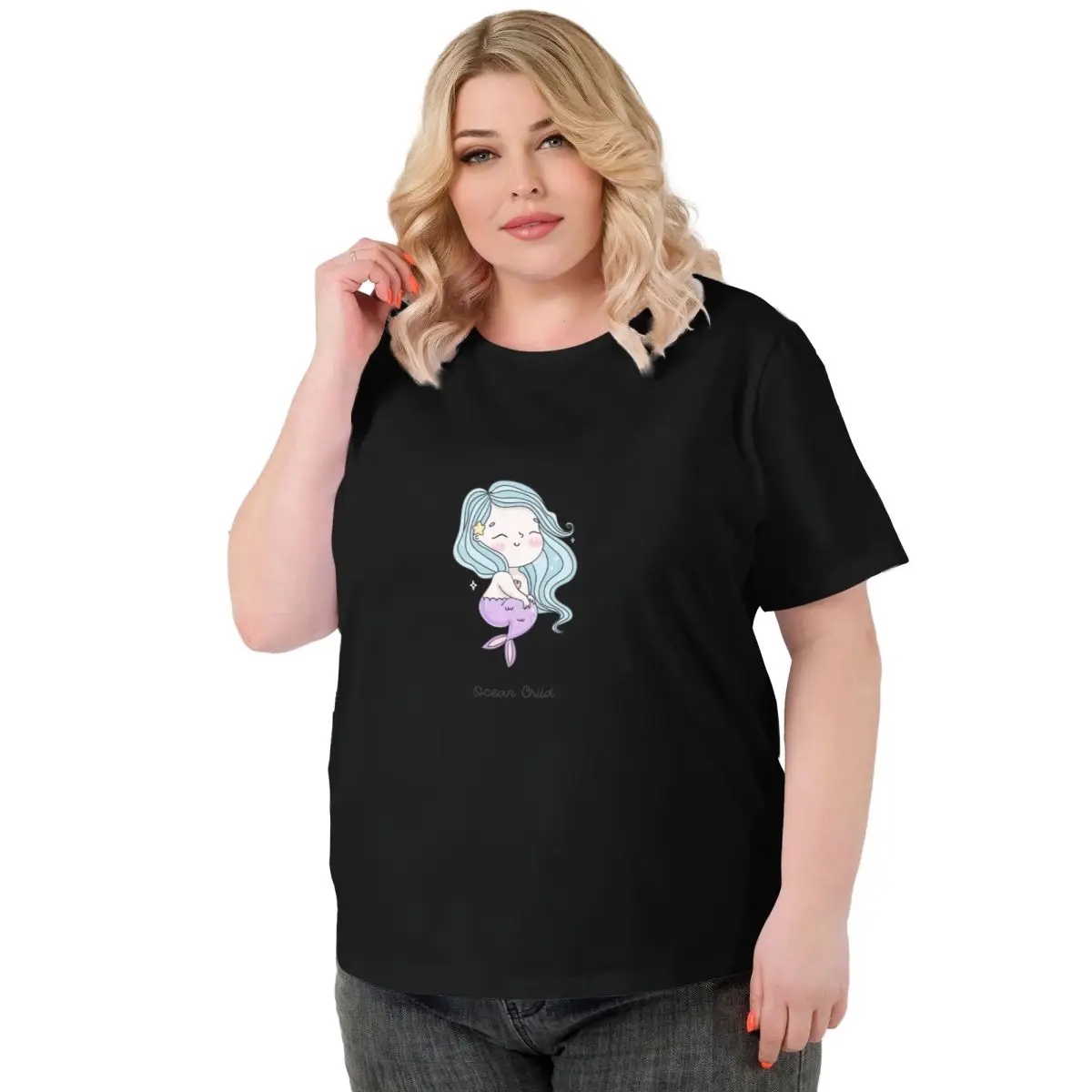 Женская футболка больших размеров Toon Mermaid, модная и универсальная, уличный тренд в стиле хип-хоп, крутая мультяшная, элитная