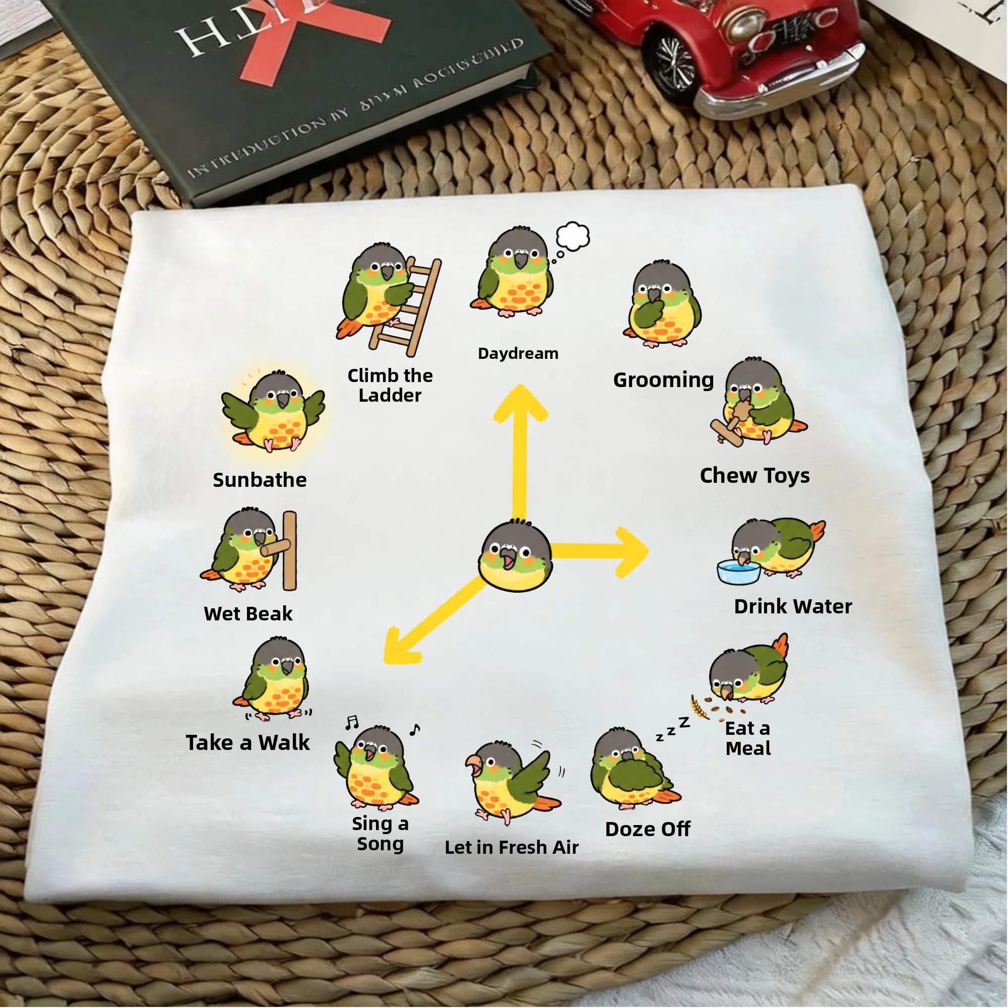 Pure Cotton Short Sleeve T-Shirt Summer Bird Man Original Bird Guide Little Sun Parrot 24 Hours a Day Casual Breathable Skin-...