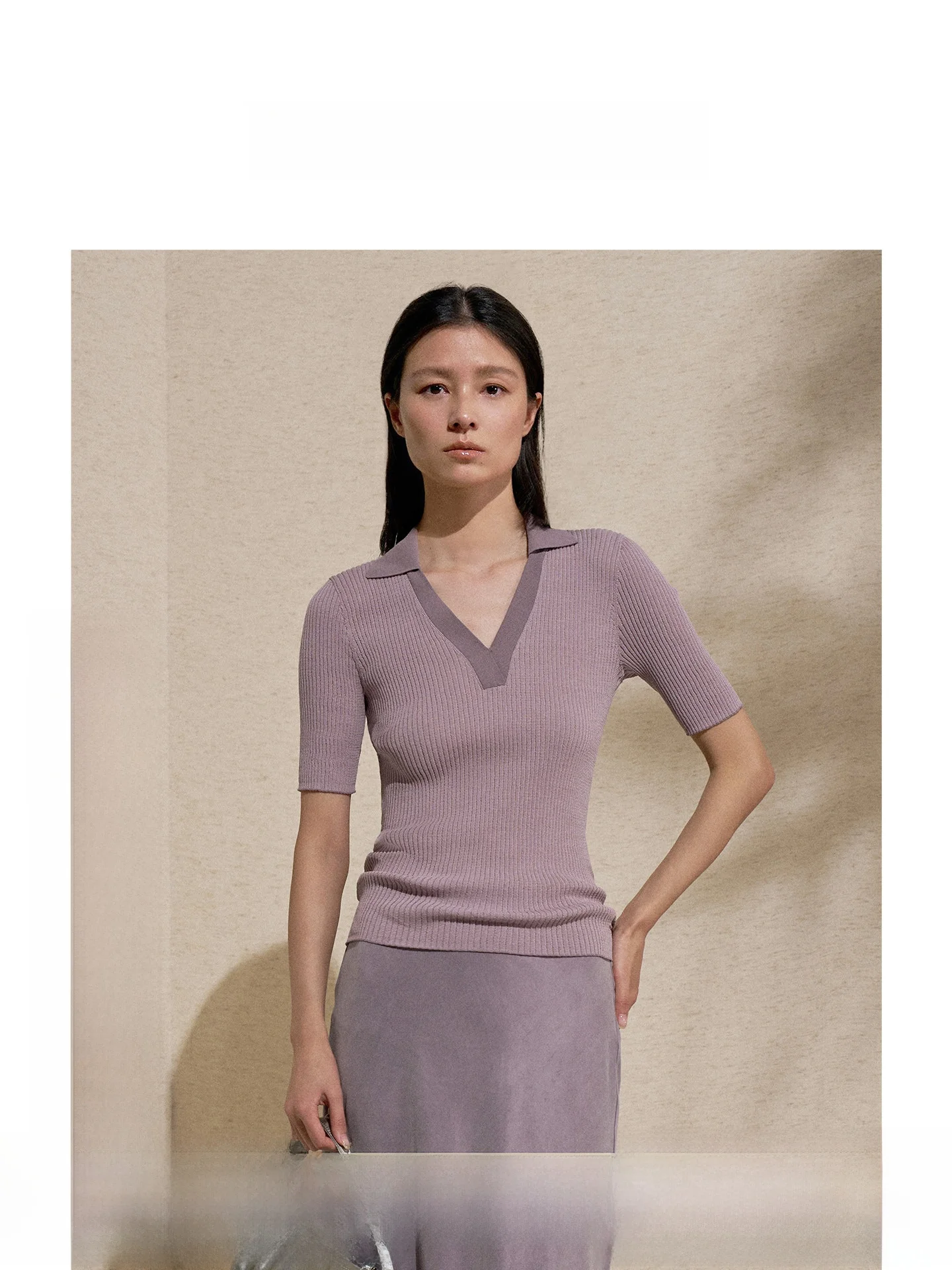 

Slim Fit Knitted V-Neck T-Shirt Women's Summer New Style Breathable Soft Nylon Cotton Blend Short Sleeve Casual Top