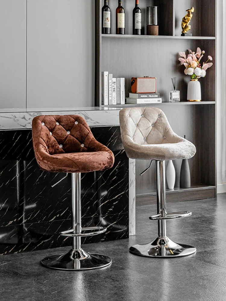European Style Bar Chair, Velvet Bar Stool, Liftable Rotation, Front Desk High Stool, Beauty Makeup Stool, Backrest, Furniture