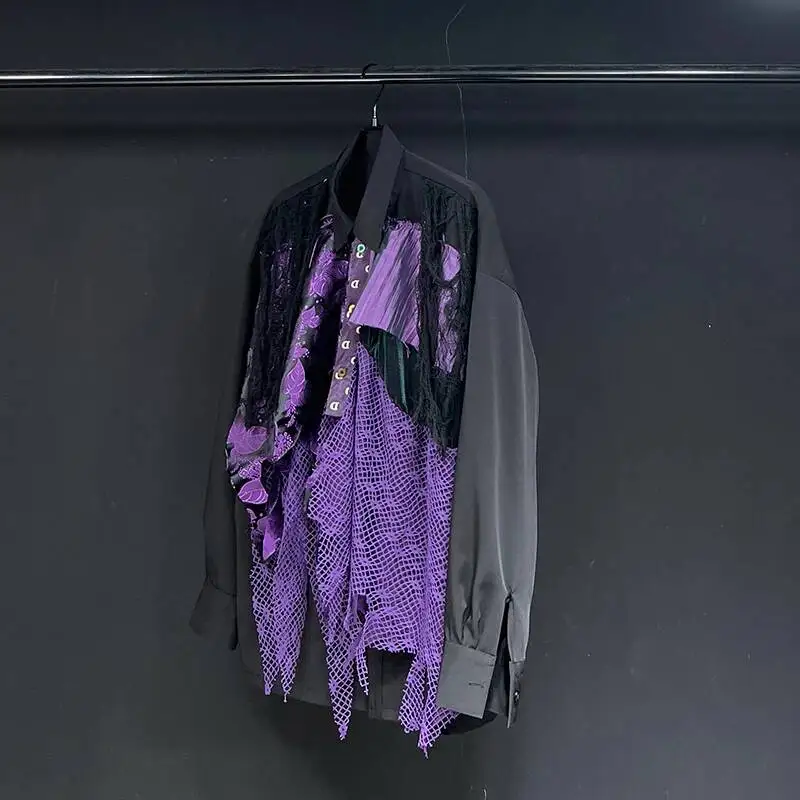 Niche Men's Shirts 2025 Autumn New Layered Splicing Design Loose Casual Long Sleeve Shirt Fashion Lapel Male Tops XG46