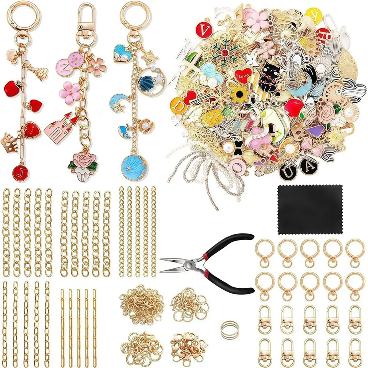 2026 New 325Pcs Keychain Making Kit, Charms for Jewellery Making, Jewellery Making Supplies, Bag Charm Kit