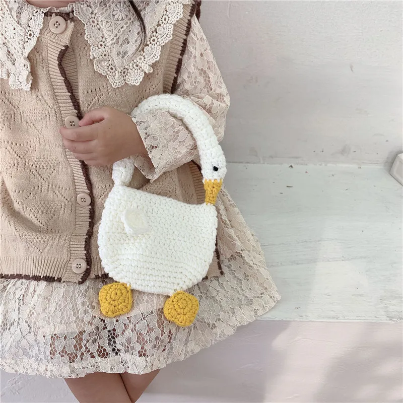 Lovely Baby Girl Mini Bags 2-10Y Kids Knit Swan Shape Children Handbags Cartoon Princess Small Shoulder Bag