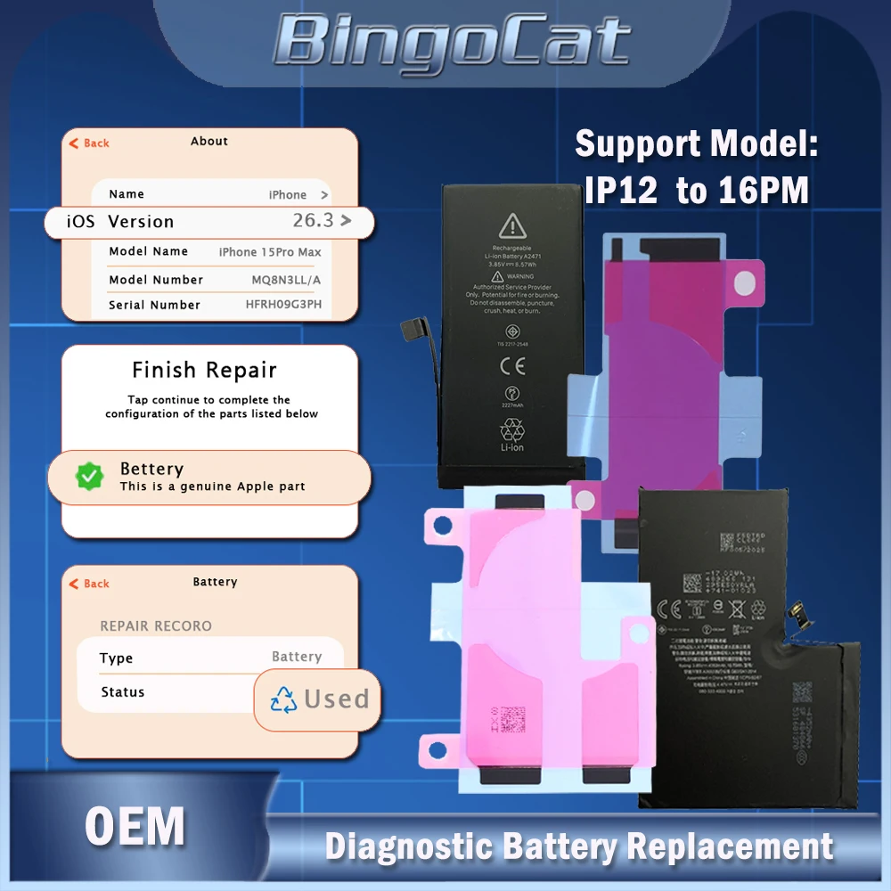 Diagnostische batterijtest vervangen voor iPhone 12/13/14/15 Mini/Plus/Pro/Promax Geen pop-up bericht Compatibel met iOS 26.3