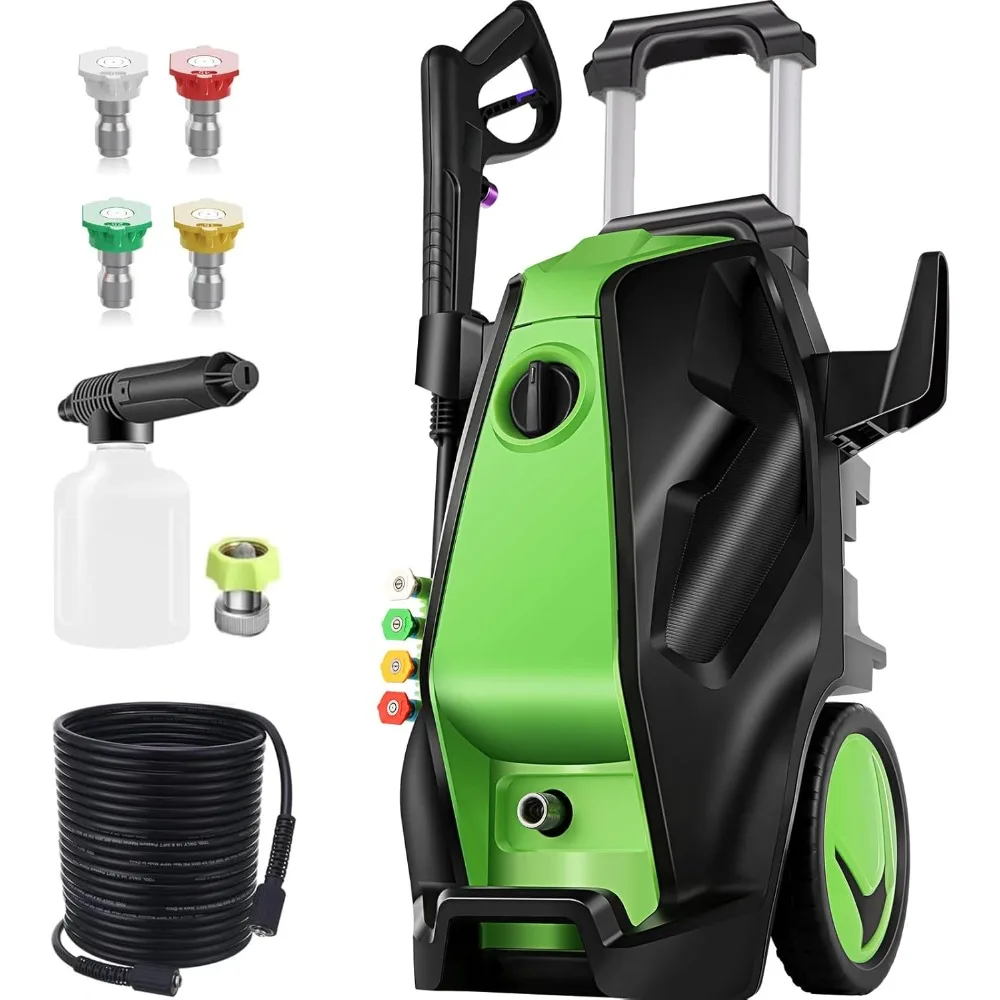 منظف طاقة عالي التحمل 5000PSI 4.0GPM مع خرطوم تمديد بطول 33 قدمًا، و4 فوهات توصيل سريعة ومدفع إسفنجي للسيارات/الأسوار/القيادة