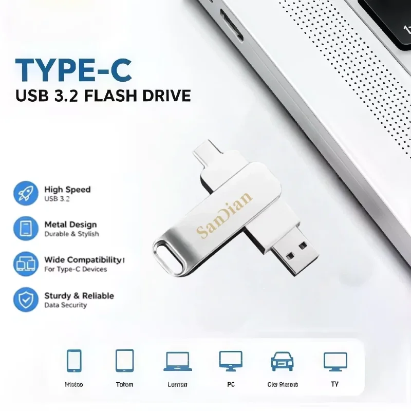 New Ultra Dual Drive Luxe USB 3.2 Type-C Flash Drive Metal U Disk 128GB 256GB 512GB 1TB High Speed Memory Stick