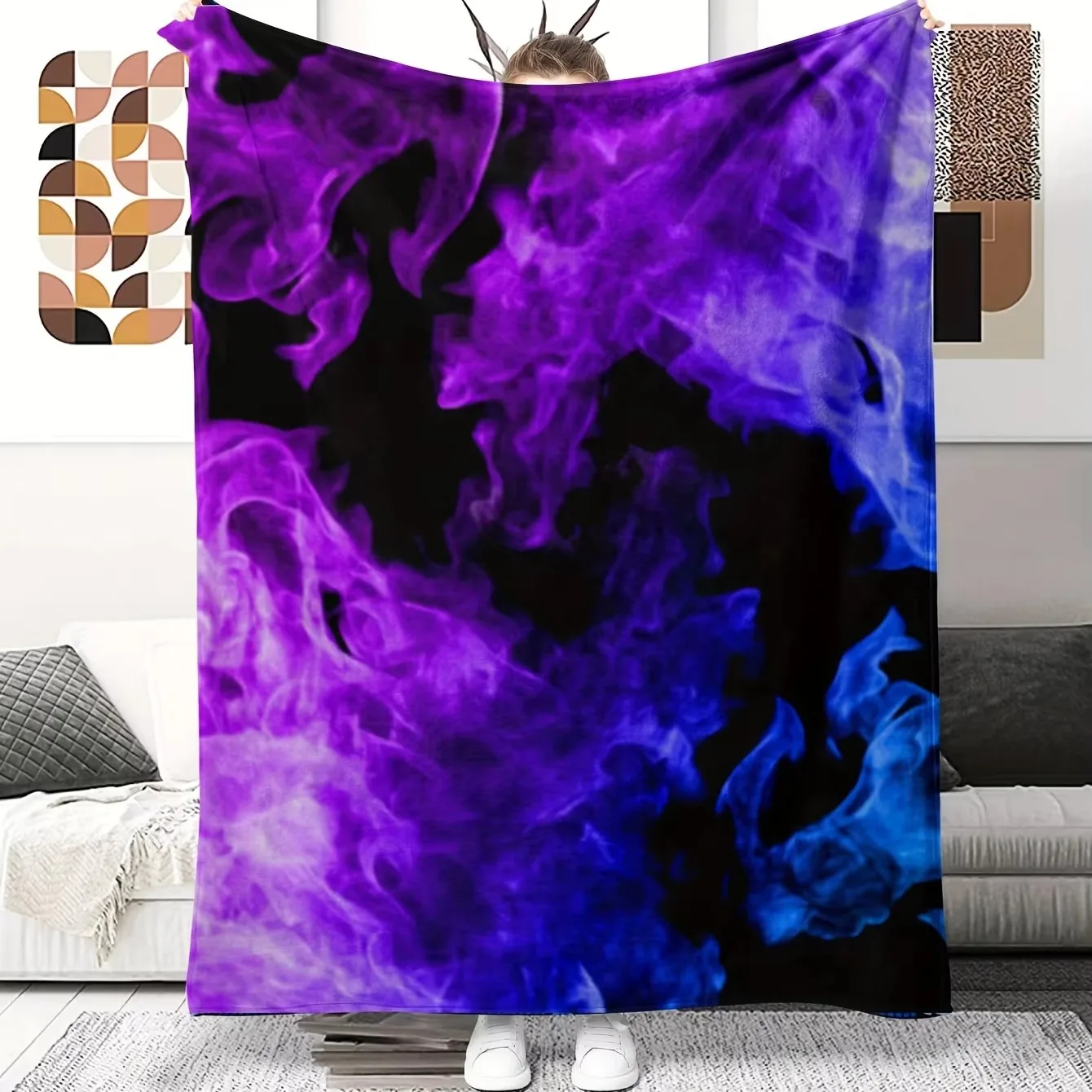Mystic Purple Blue Smoke Print Throw Blanket, Soft Cozy Stylish Blanket for Home Decor, Ultimate Home Comfort, Ideal Gift Choice