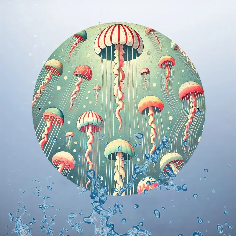 ديكور الغرفة، لافتة ألومنيوم معدنية لرقص قنديل البحر العتيق، لوحة فنية جدارية مزخرفة، مستديرة 7.87 بوصة، مقاومة للماء، مقاومة للطقس، مسبقًا