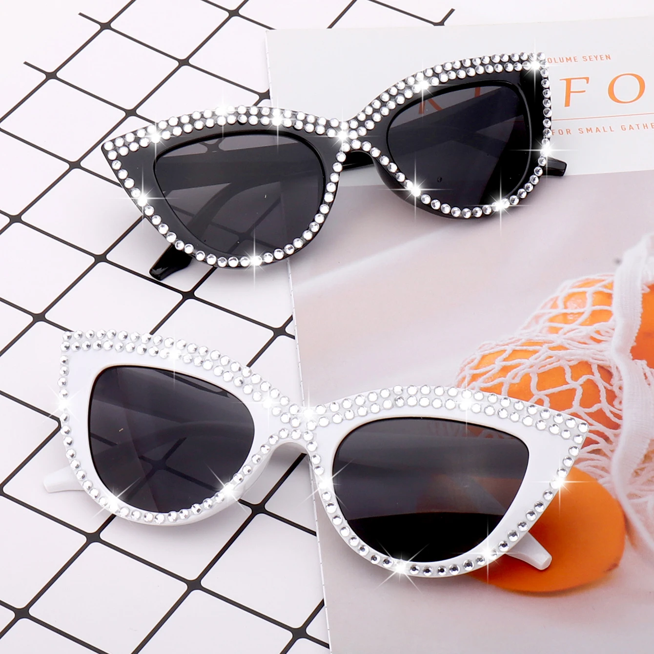 2 Paar mit Box, modische, trendige Cat-Eye-Sonnenbrille, Vintage-Limation, Diamant, Damen-Dekoration, Brillen, tägliches Outfit zum Einkaufen