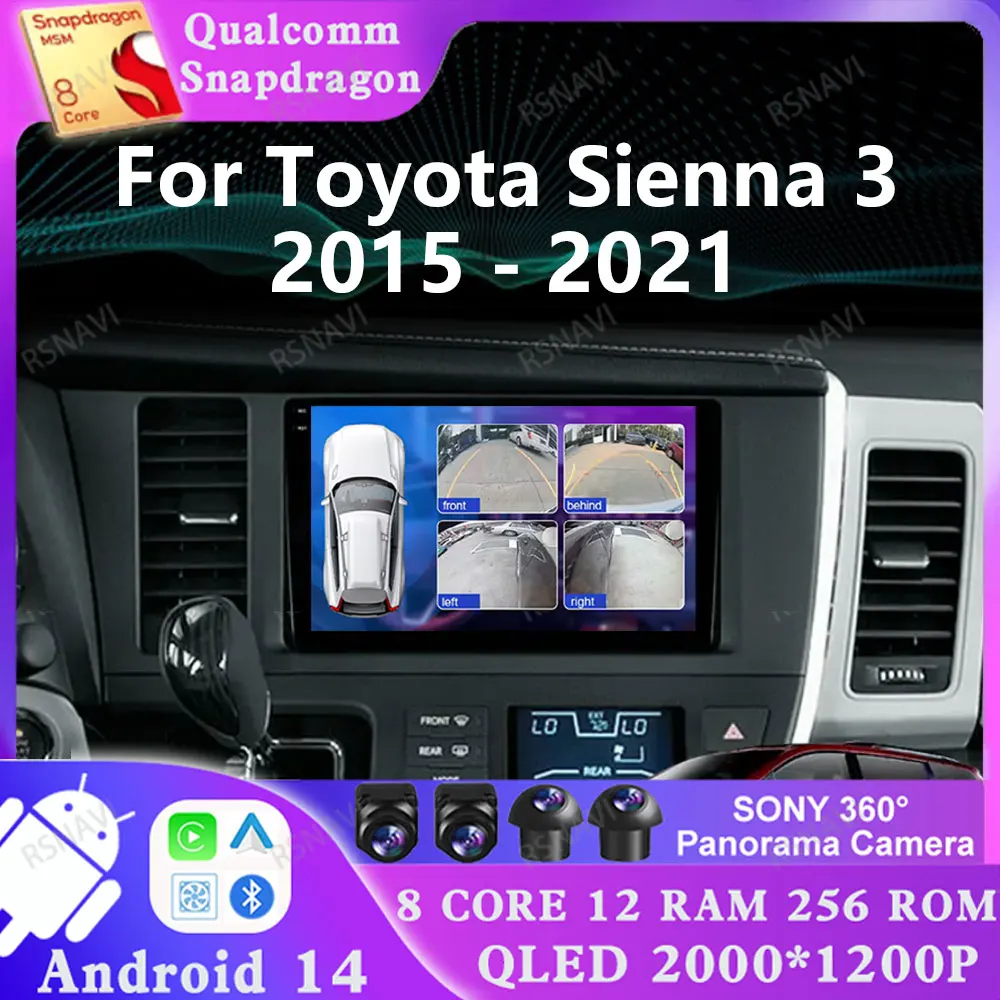 

Android 14 For Toyota Sienna 3 2015 - 2021 Wireless Carplay Auto 2 DIN BT Head Unit Multimedia Car Radio GPS 4G LTE Qualcomm DSP