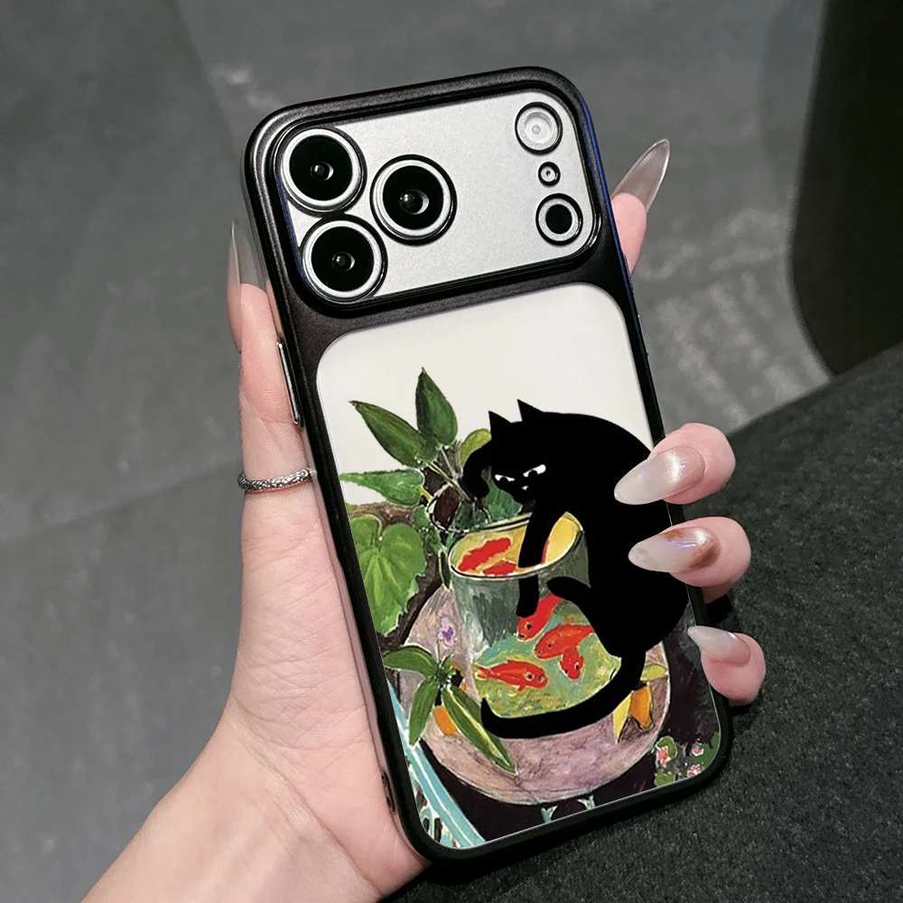 Lustige Schwarze Katze Niedliche Mattierte Hülle für iPhone 13 15 16 Pro Max Hüllen iPhone 17 12 ProMax 11 14 16 17 Plus 17 Air Plating Fundas – Detail 13