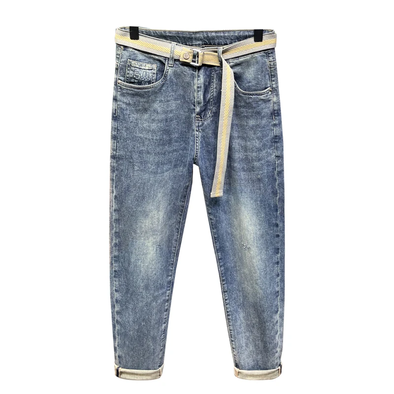 2024 Spring and Summer New Printed Personality Jeans Men's Stretch Slim Fit Fashionable Breathable Soft Comfortable Long Pants