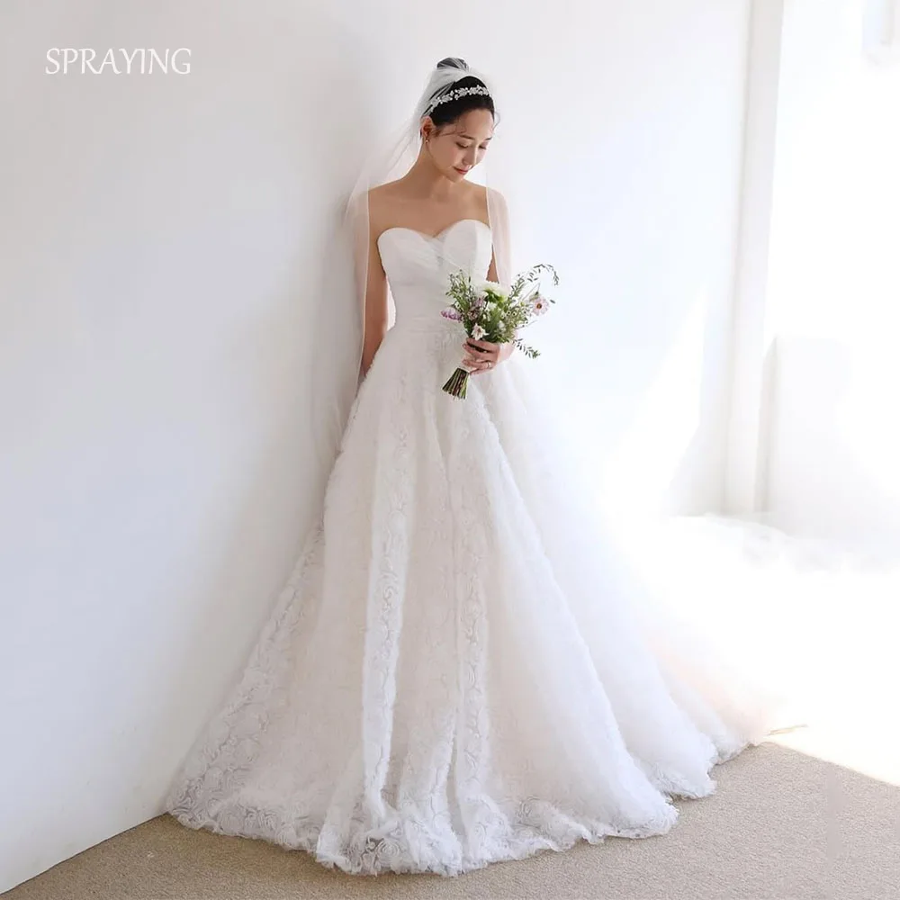 

SPRAYING Luxury Ivory Lace Wedding Dress Korea Photo Shoot Sweetheart Floor Length Bridal Gowns Corset Customized 웨딩드레스