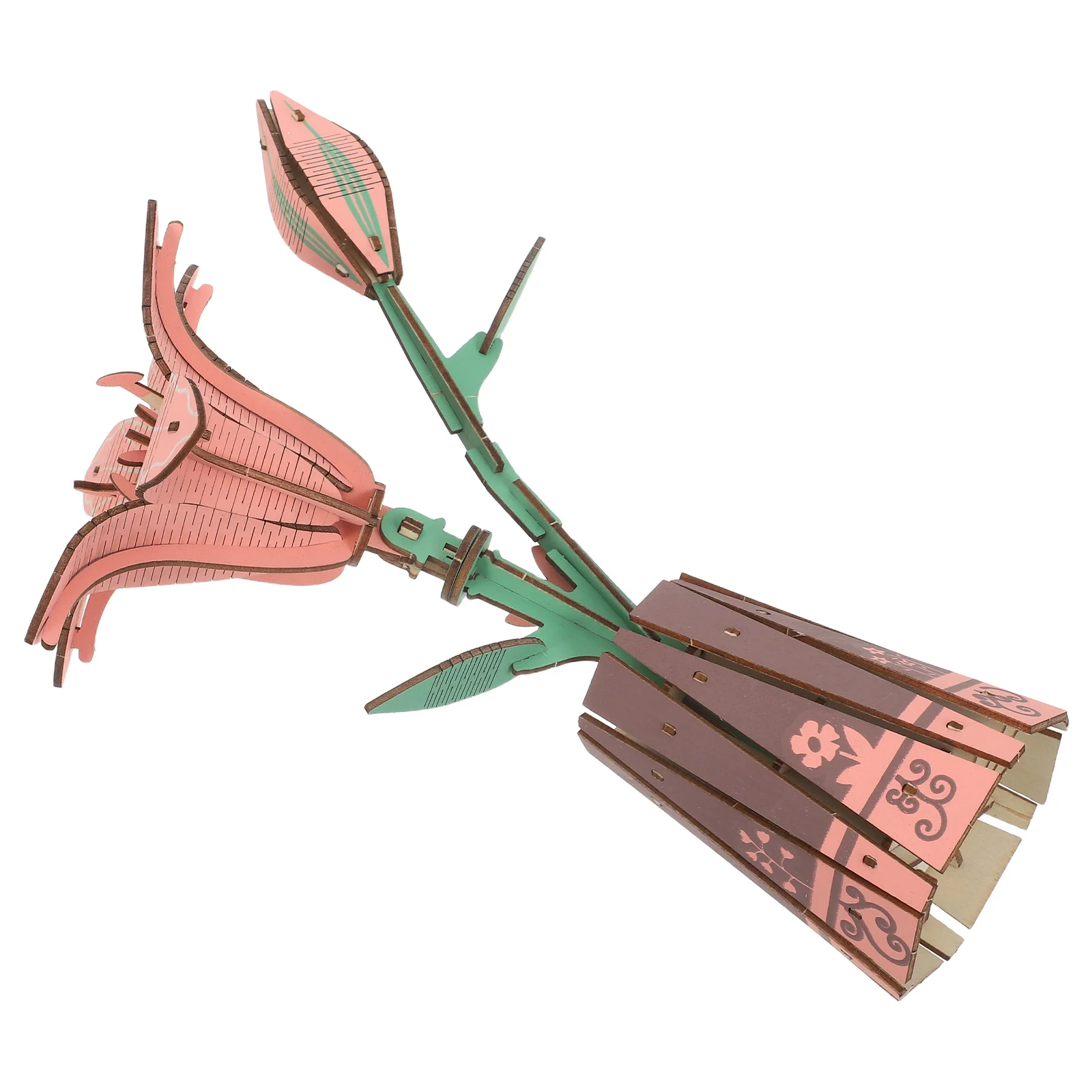 1 set di fiori in legno puzzle 3D giglio bonsai kit di montaggio per la decorazione domestica desktop arte artigianale composizione floreale set artigianale in legno fai da te