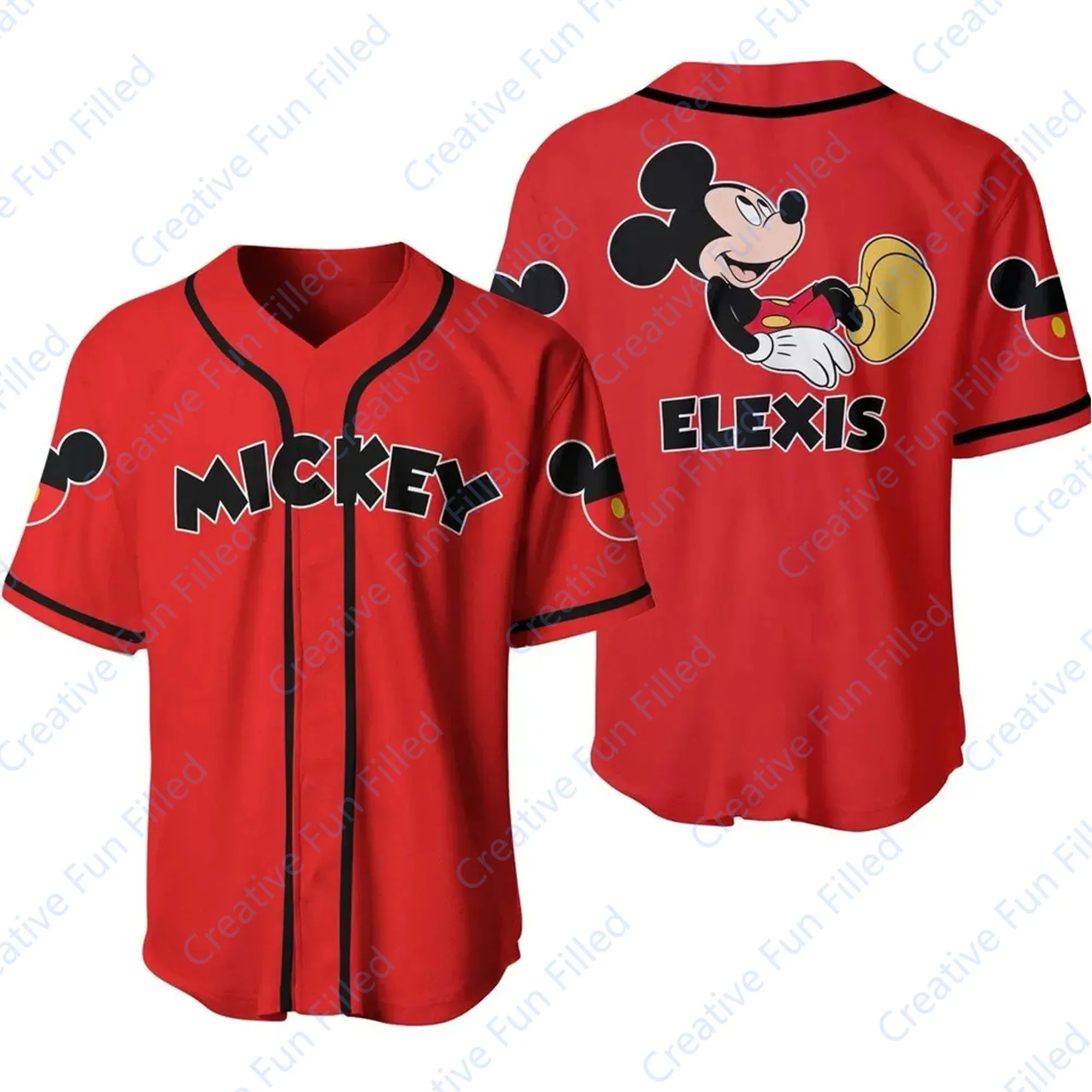 2024 New MINISO&Disney Personalize Mickey Baseball Jersey Pattern T Shirt Disney Fans Loose and Breathable Top T-shirt