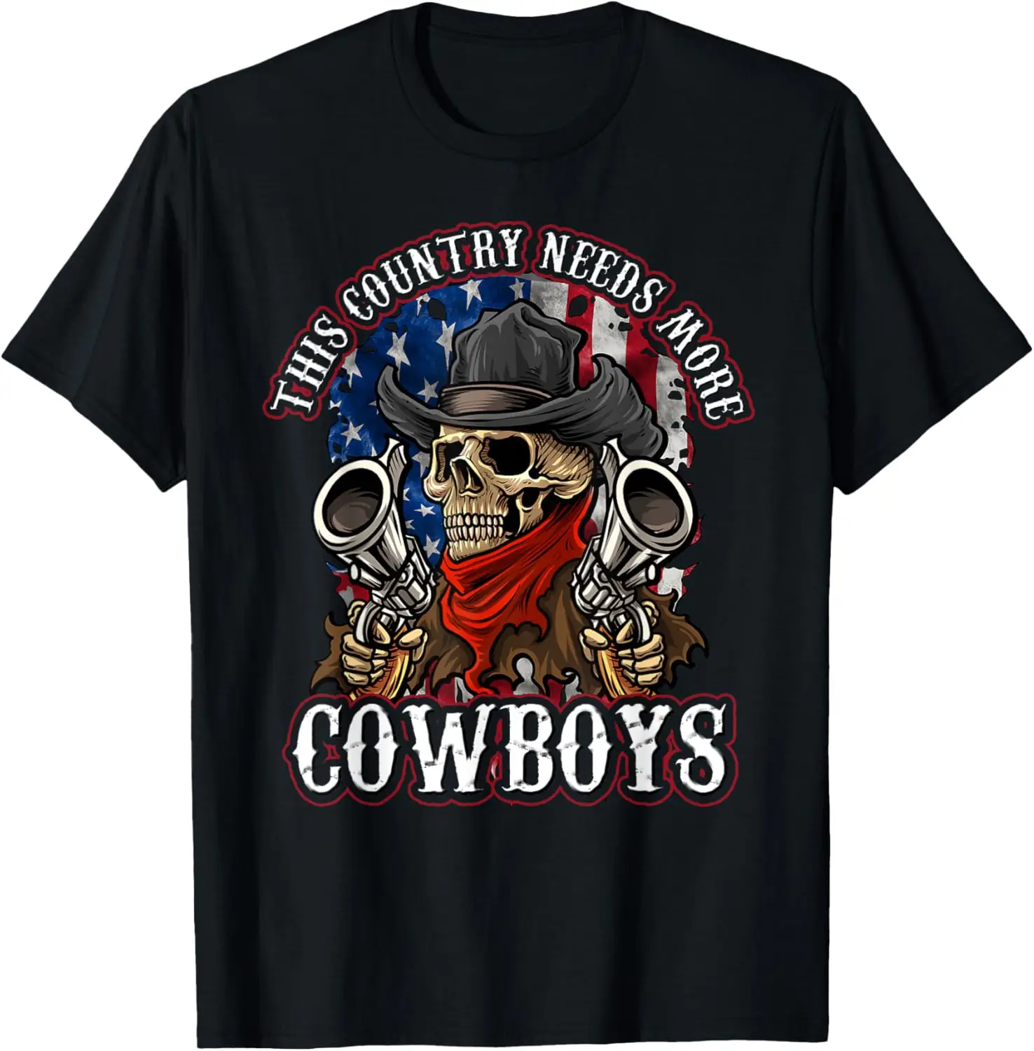 Patriotic Cowboy Gun Owner US Flag Skull Hat 2nd Amendment T-Shirt