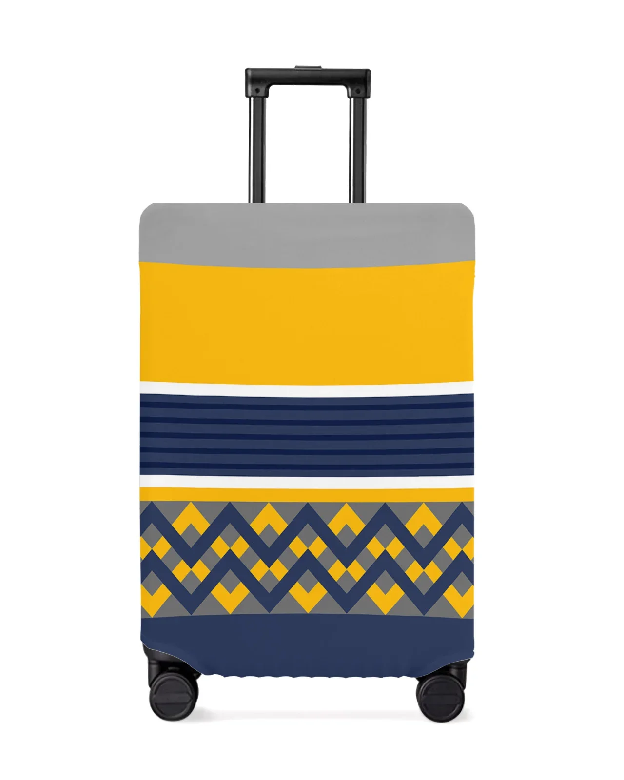 Blue Yellow Gray Striped Geometric Lines Luggage Cover Stretch Baggage Protector Dust Cover for 18-32 Inch Travel Suitcase Case