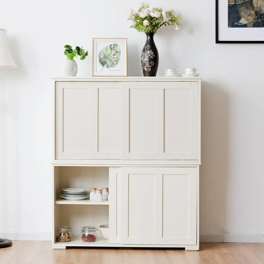 طاولة وحدة تحكم ذات رف قابل للتعديل، وبار قهوة بباب منزلق، وخزانة بوفيه للتخزين، وطاقات غرفة المعيشة، وأثاث موفر للمساحة S