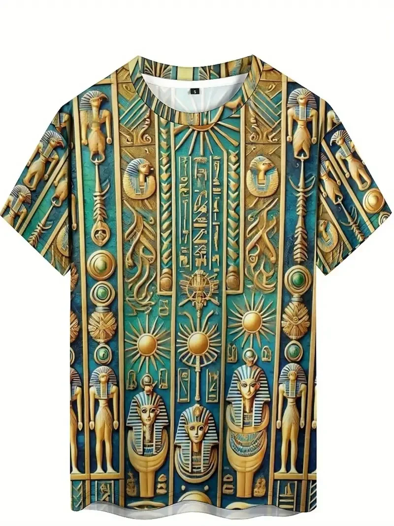 مصر القديمة الجرافيك ثلاثية الأبعاد تي شيرت مطبوع للرجال فرعون نمط تي شيرت الصيف عادية تيز الجولة الرقبة بلايز فضفاضة قصيرة الأكمام