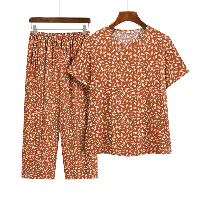 Conjunto de camiseta feminina de manga curta, pijama variedade para mãe de meia idade, terno casual de duas peças, verão