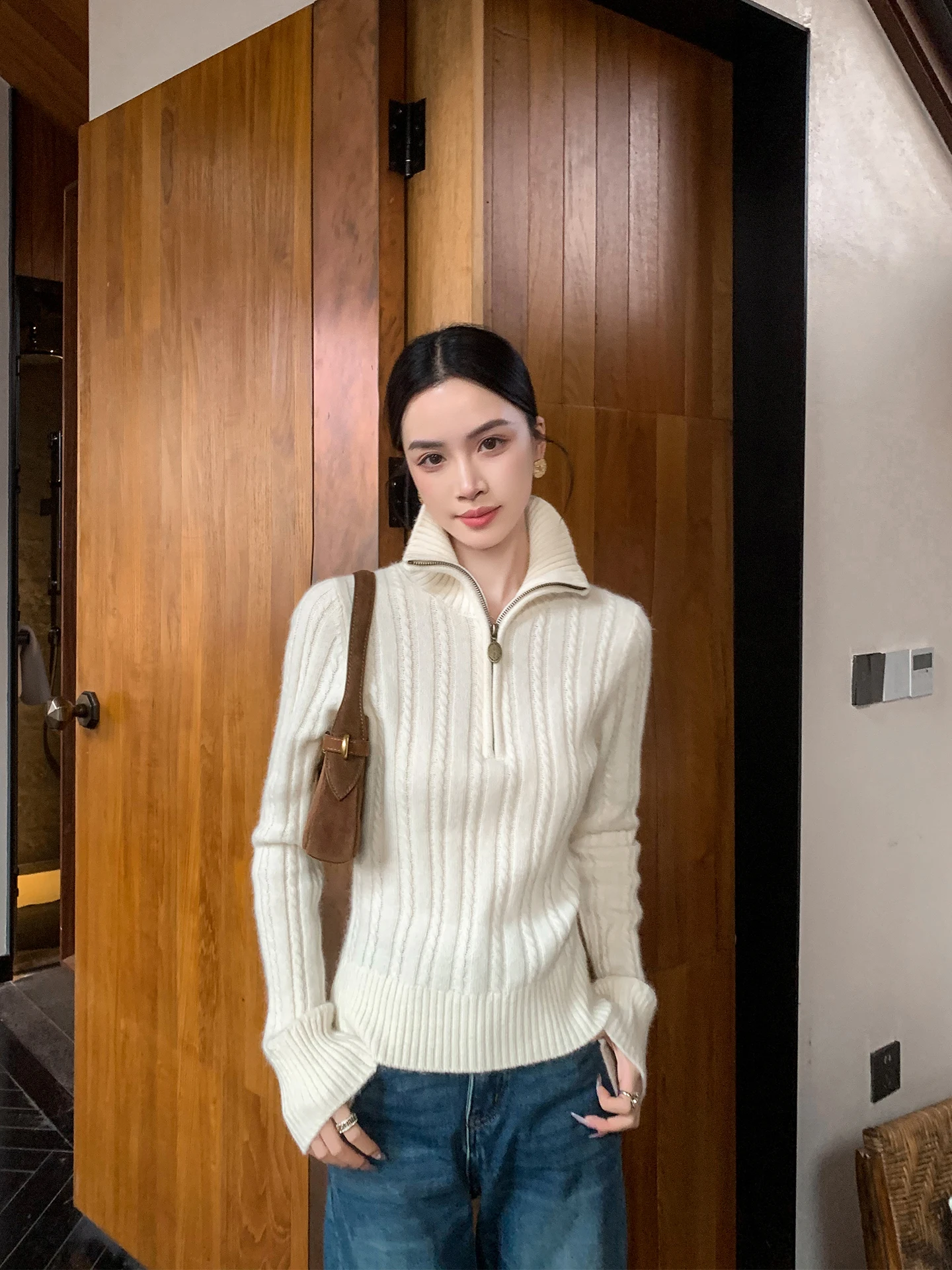 

Женский свитер Binguo с высоким воротником на молнии, вязаный, из мягкой шерстяной смеси, с длинными рукавами, повседневный, комфортный, дышащий, для ежедневной носки