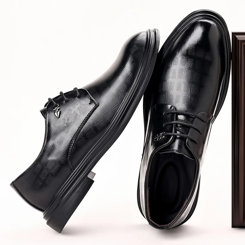Men Invisible Height Increasing Shoes 2026 Autumn New Hidden Heel Business Formal Dress Shoes Groom Wedding Party Shoes