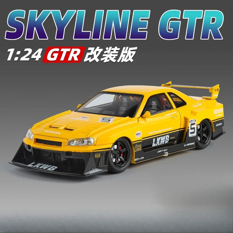 

1:24 GTR R34 LBWK Modified Sports Car Alloy Model Diecasts Sound Light Model Car Collection Simulation Toy Ornaments Gift