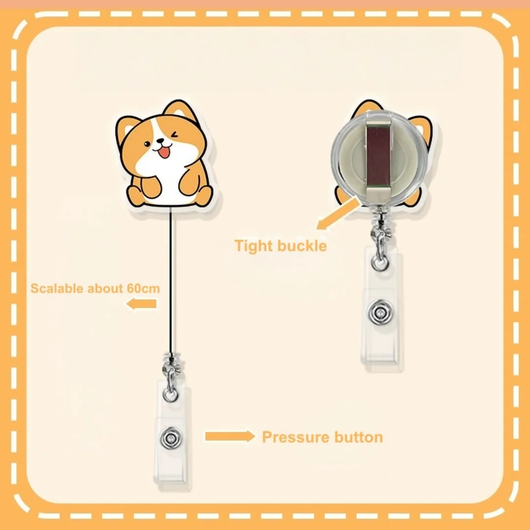 

Corgi Badge Reel Personalized Acrylic Badge Holder Cartoon Animal Badge Clip Stylish For Everyday Use School Id Display