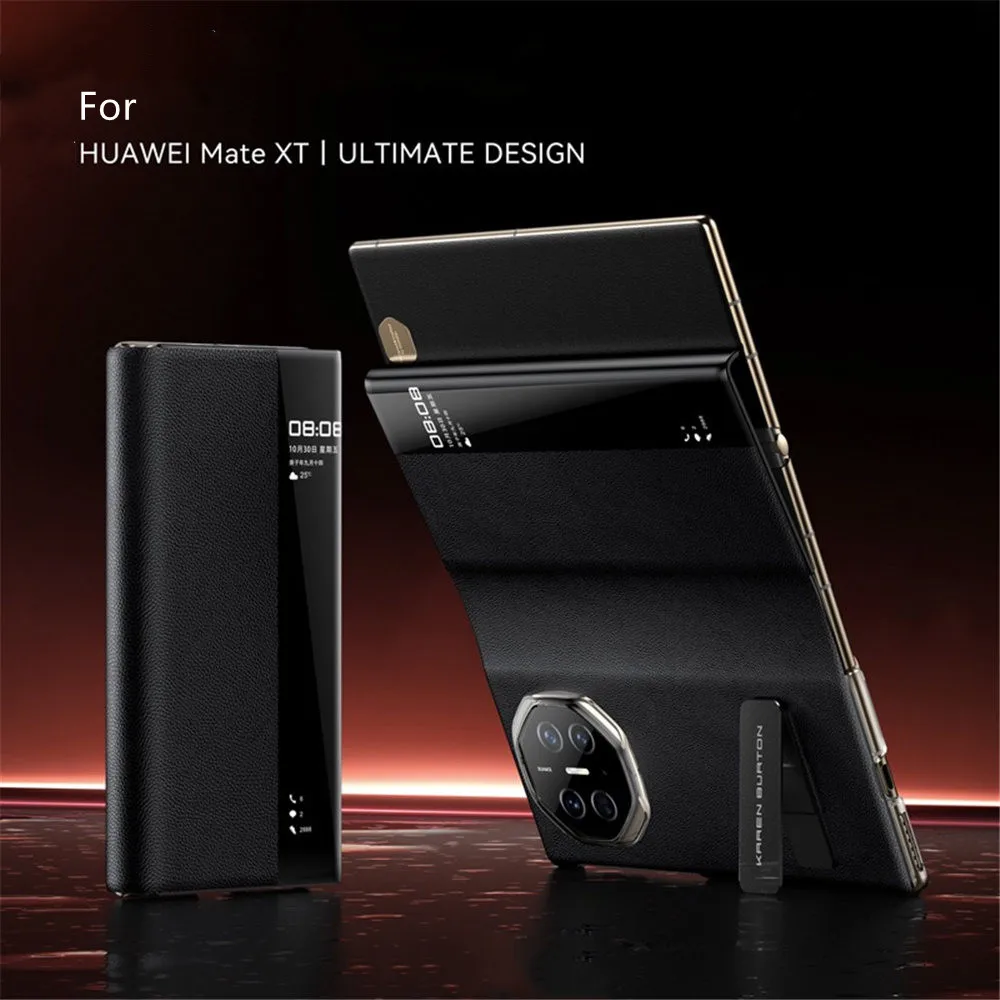 

Роскошный флип-чехол из натуральной яловой кожи с видом на окно для Huawei Mate XT, чехол с кронштейном