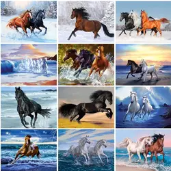 GATYZTORY 5D Diamond Rhinestones Paintings Horse Diamond Mosaic Embroidery Animals Modular Pictures Home Decoration