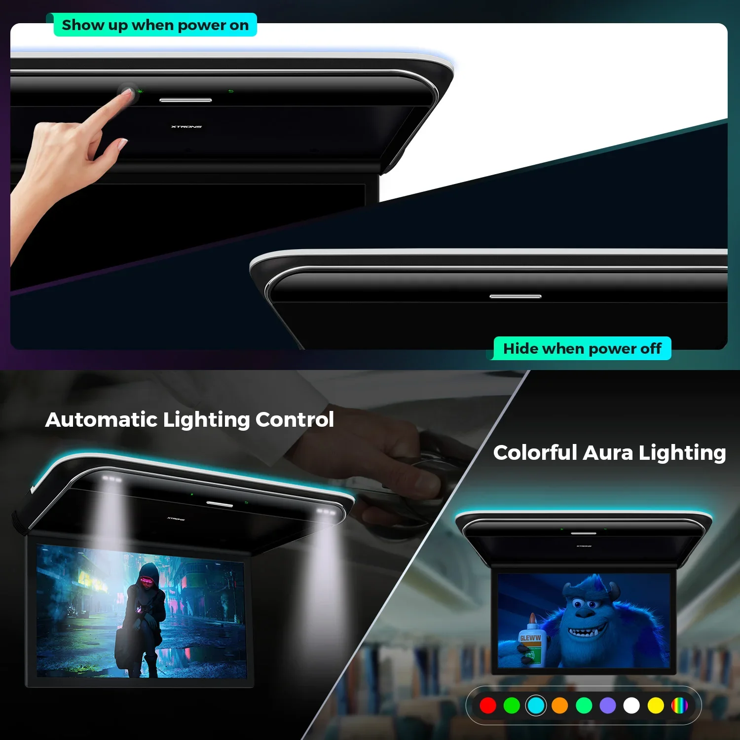Monitor de Techo para Auto XTRONS de 19.5 Pulgadas, Android Octa-core, Pantalla IPS 8K, Ángulo Ajustable hasta 170° ° con Duplicación de Pantalla USB HDR RCA 5