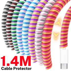 1.4m Spiral Charger Cable Cord Protector Anti-break Spring Protection Rope for USB Charging Cable Earphone Data Bobbin Winder