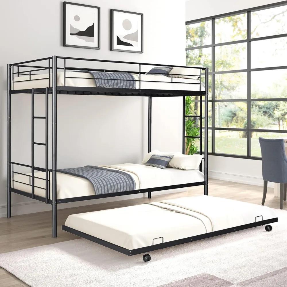 Twin Over Twin Metalen Stapelbed Met Roll Zware Stapelbedden Frame Met 2 Zijladders, Met Veiligheid Vangrails Voor Volwassenen