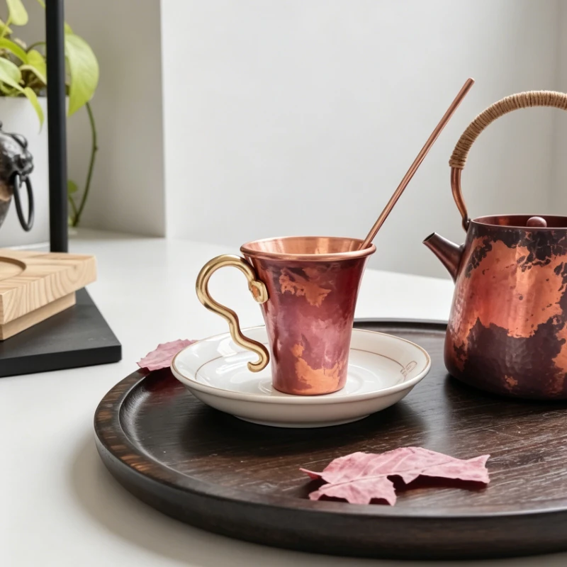 Vintage Hand Hammered Copper Cup,British Retro Flared Tumbler,High Beauty Home Pub Drinkware, Polished Pure Metal Tea Coffee Mug