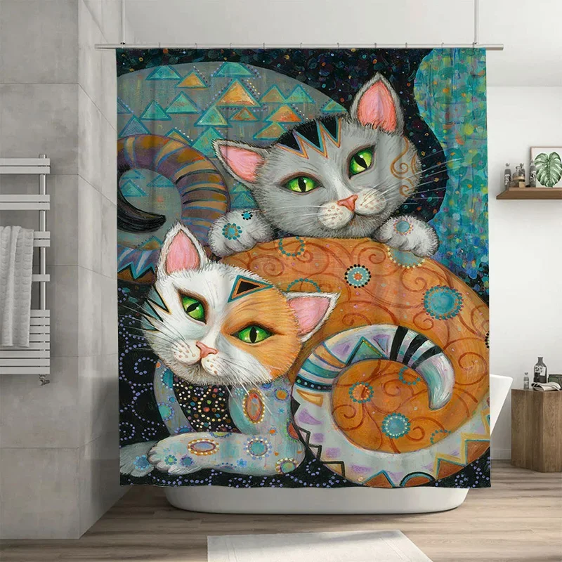 

Причудливая занавеска для душа с изображением кота, яркий красочный дизайн для украшения ванной комнаты — высококачественная водонепроницаемая ткань»