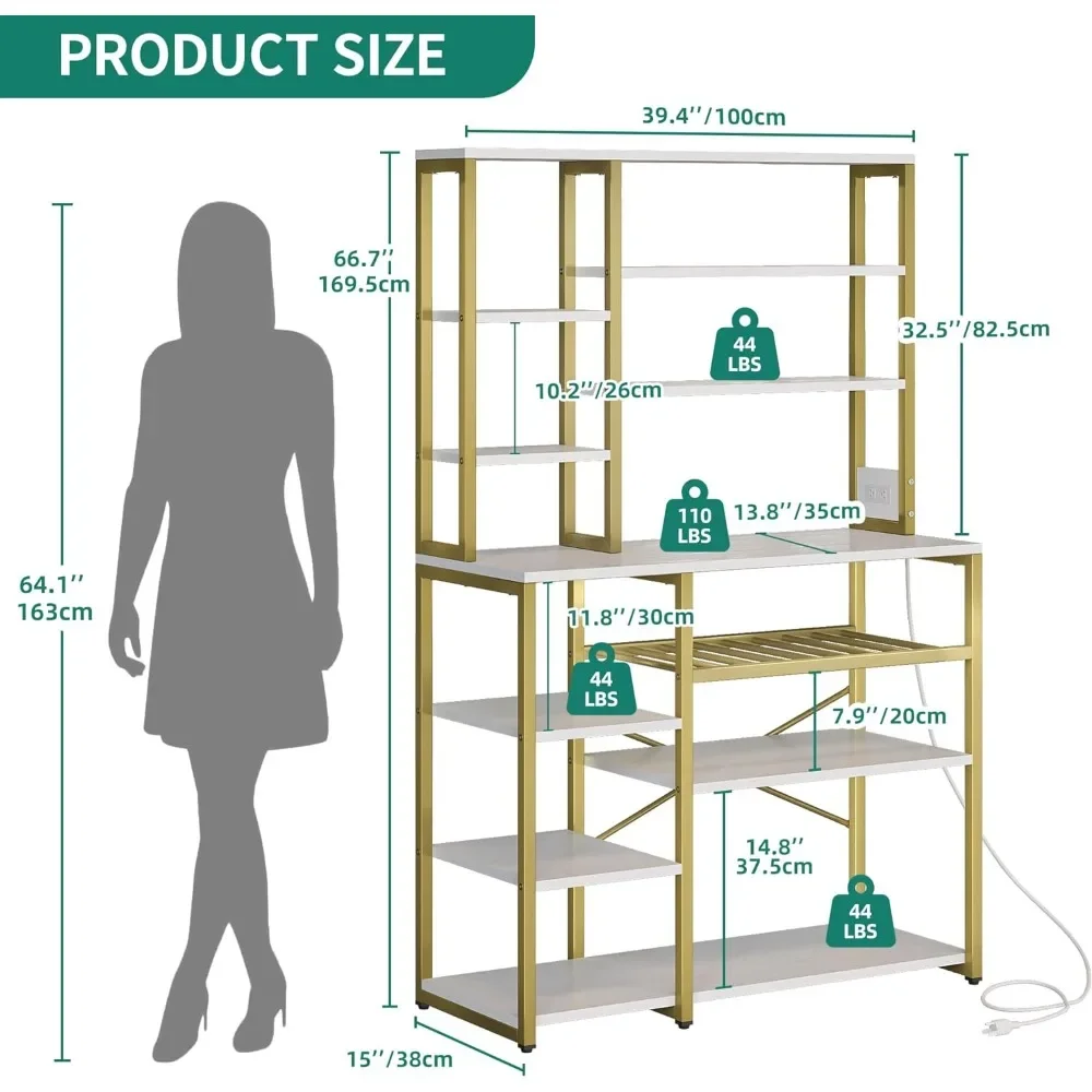 White Gold Kitchen Microwave Stand Bakers Rack Home and Kitchen Wine Barware Dining Bar Garden Freight free