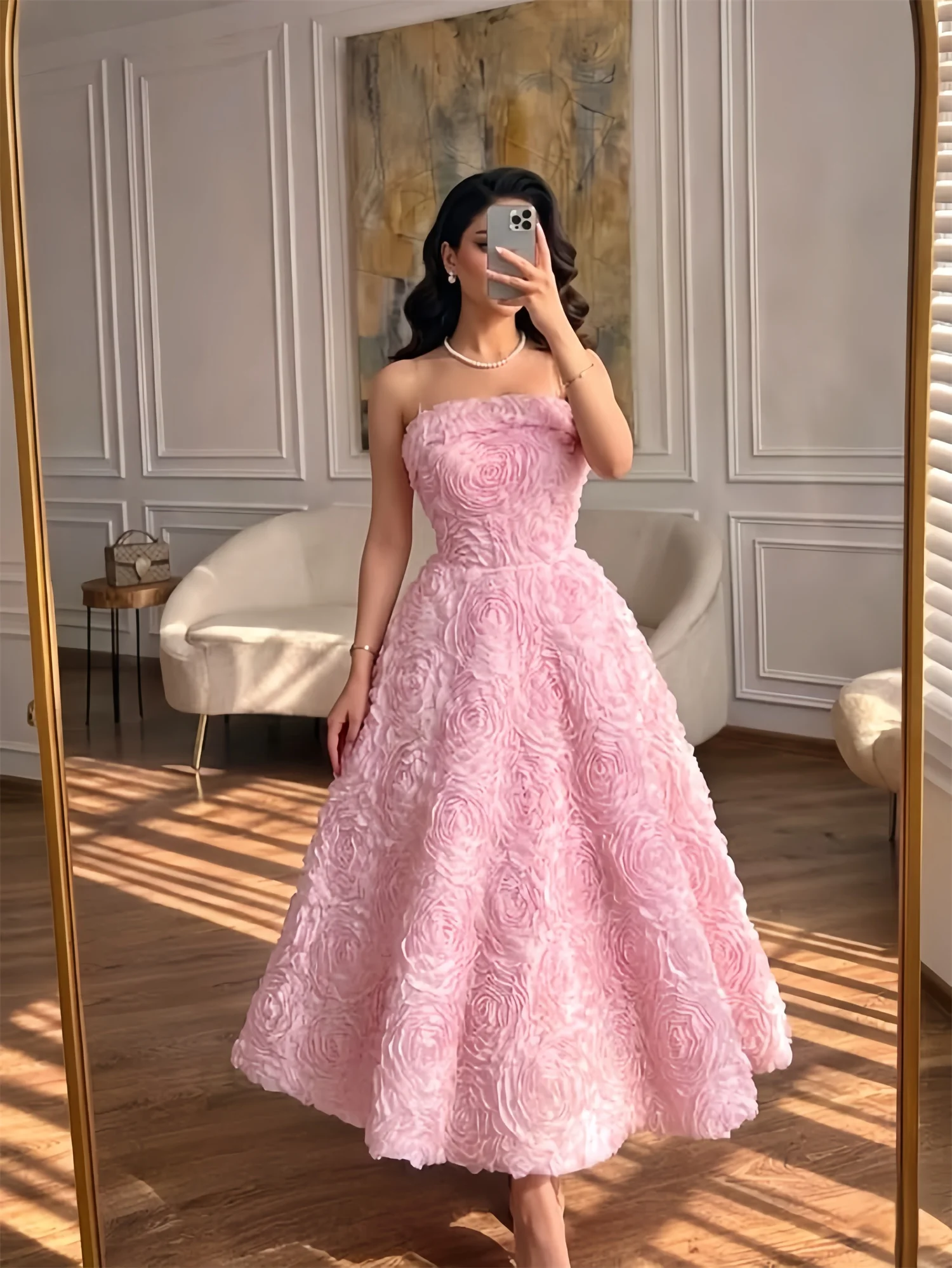 ED Flowers Prom Dress Women Sexy American Style Pink Tulle Customized 2026 Women's Formal Evening Gowns New Collection