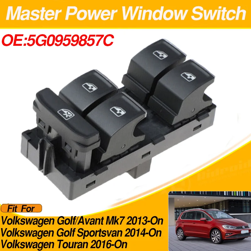 

Electric Power Window Switch Chrome for Volkswagen Golf/Avant Mk7 2013-On Volkswagen Golf Sportsvan 2014-On VW Touran 2016-On