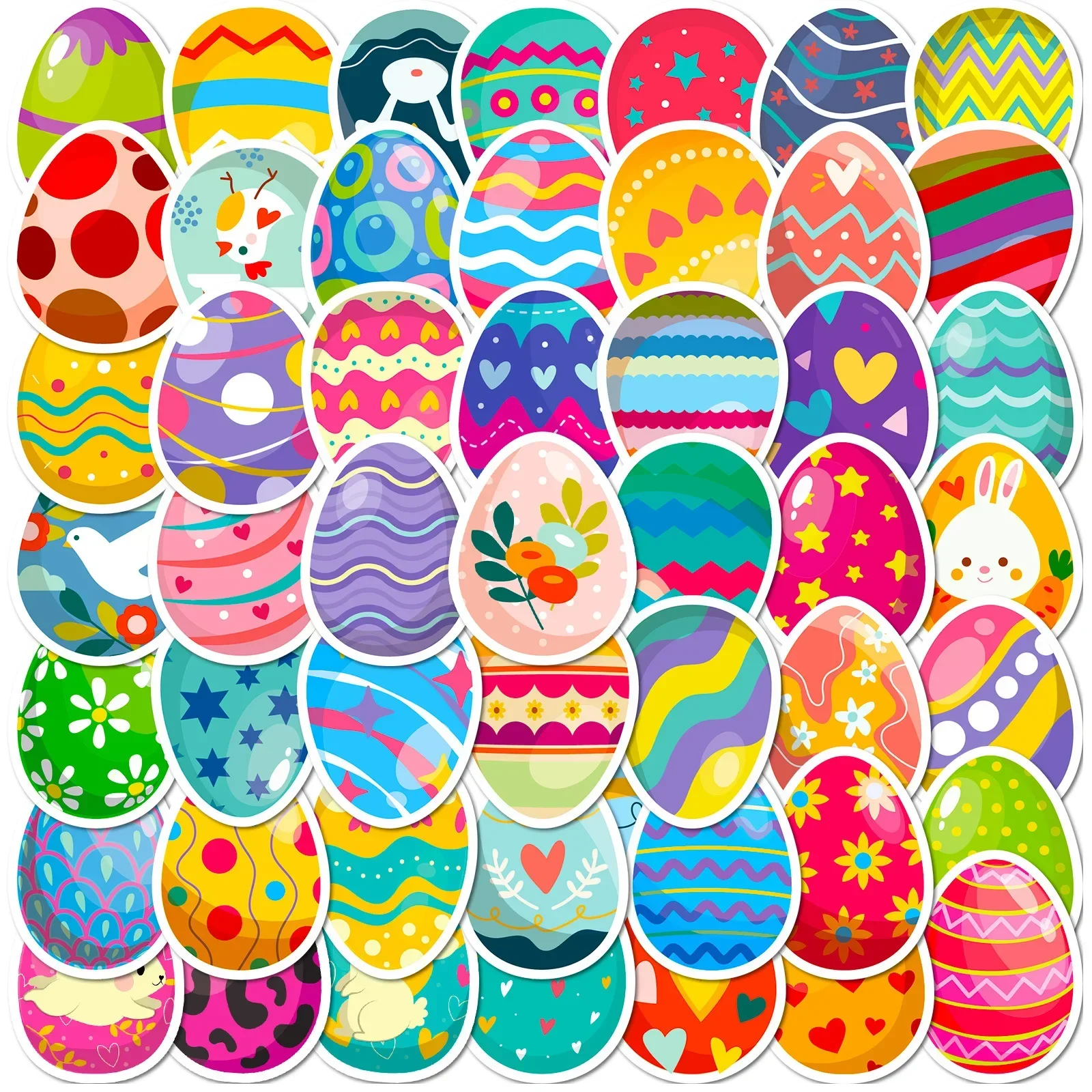 50pcs Easter Eggs Stickers Kids Event Party Home Classroom Decoration Cute Bunny Sticker Sheet for Water Bottle Notebook Laptop