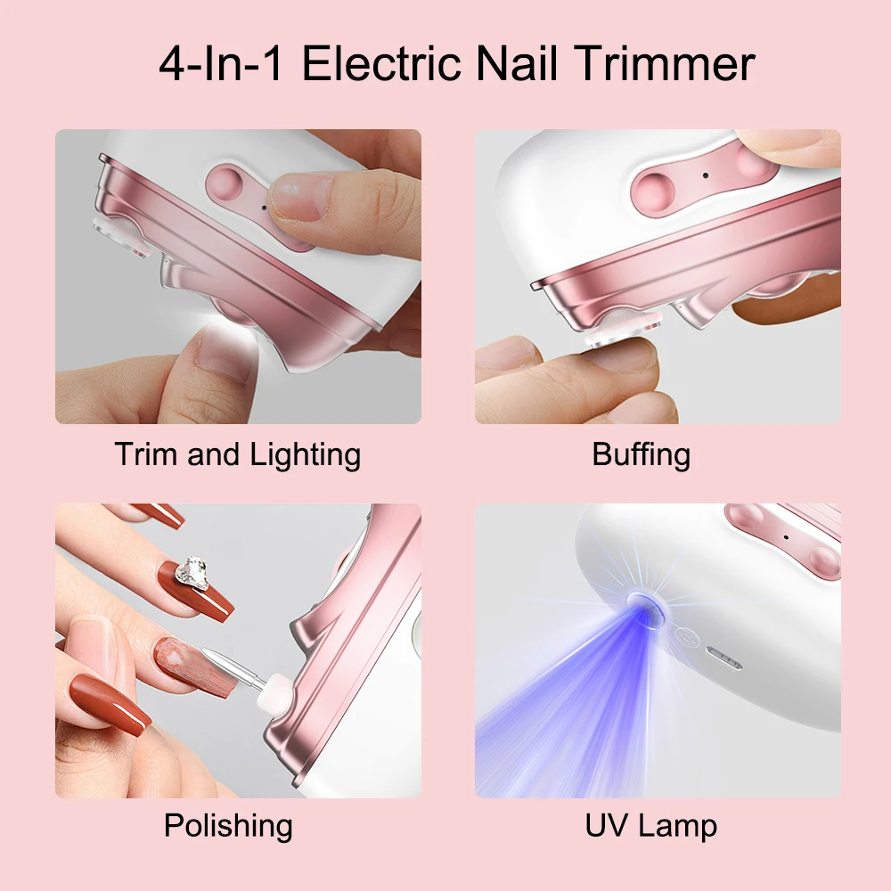 4-in-1 Electric Nail Clipper Automatic Trimmer Nail Grinder with UV Lamp Nail Cutter Manicure Tool