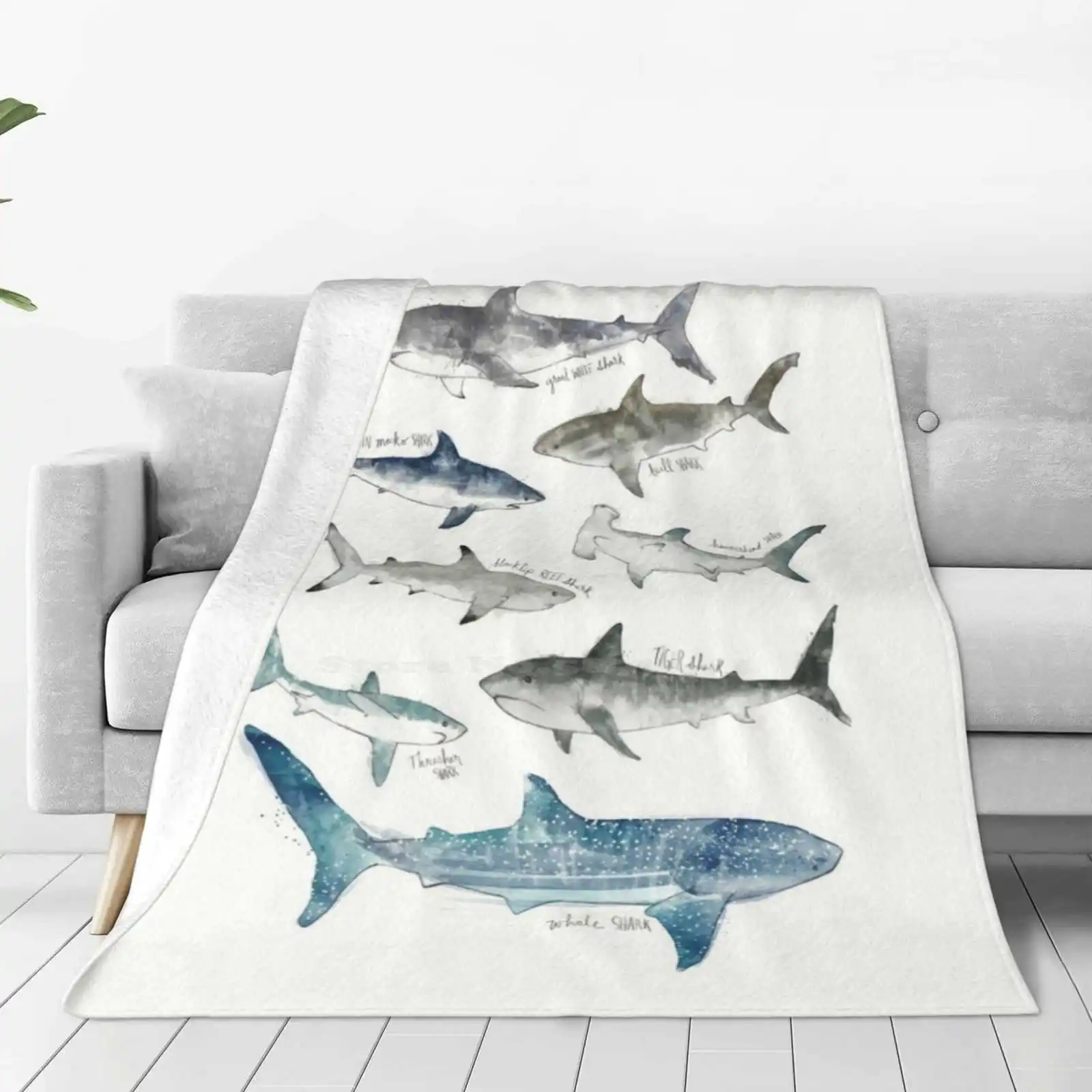 Sharks New Selling Custom Print Flannel Soft Blanket Sharks Ocean Sea Nature Animals Wildlife Fauna Creature Great White