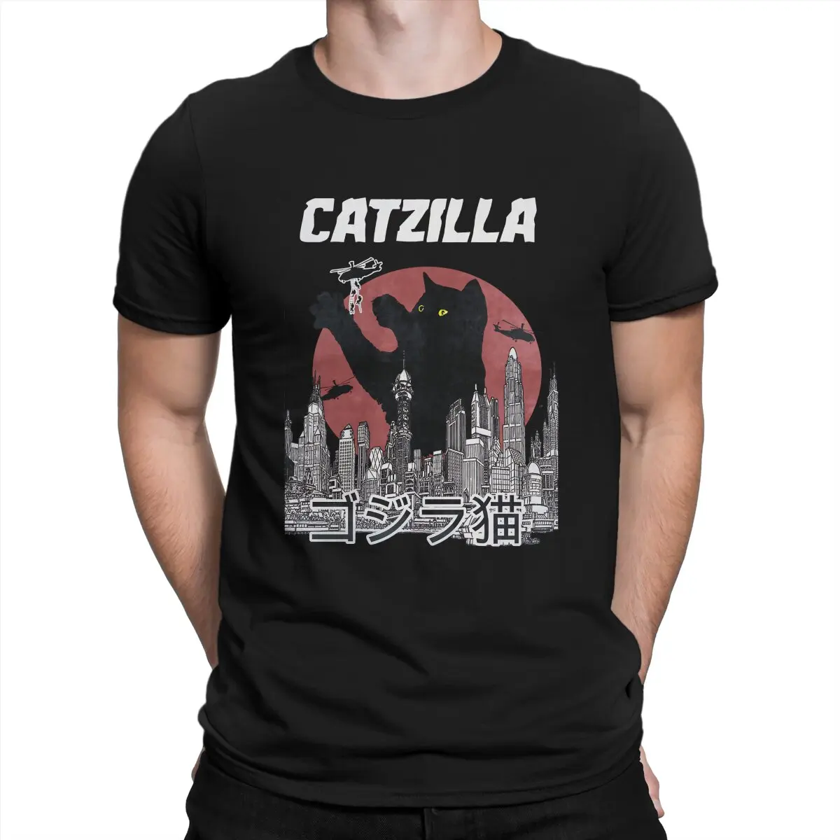 

Catzilla T-Shirt Men Heavy Mental Cat Meme Casual 100% Cotton Tees Round Collar Short Sleeve T Shirt Printing Clothes