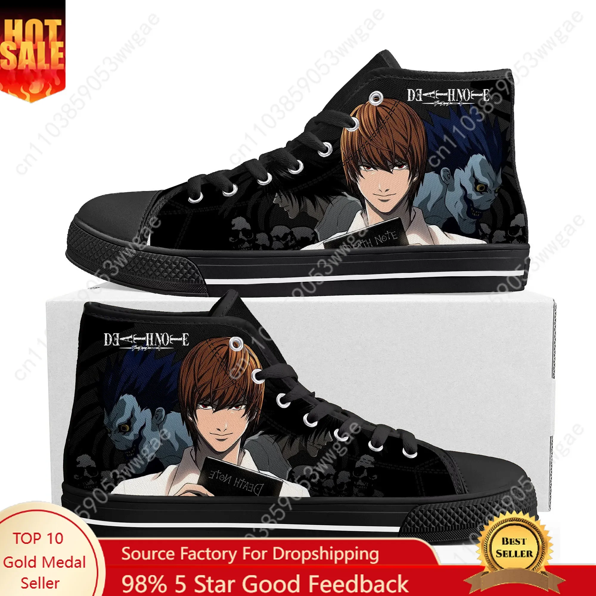 Death Note High Top Sneaker Mens Womens Teenagers High Quality Canvas Sneaker Fashion Casual Couple Shoes Anime Custom Made Shoe