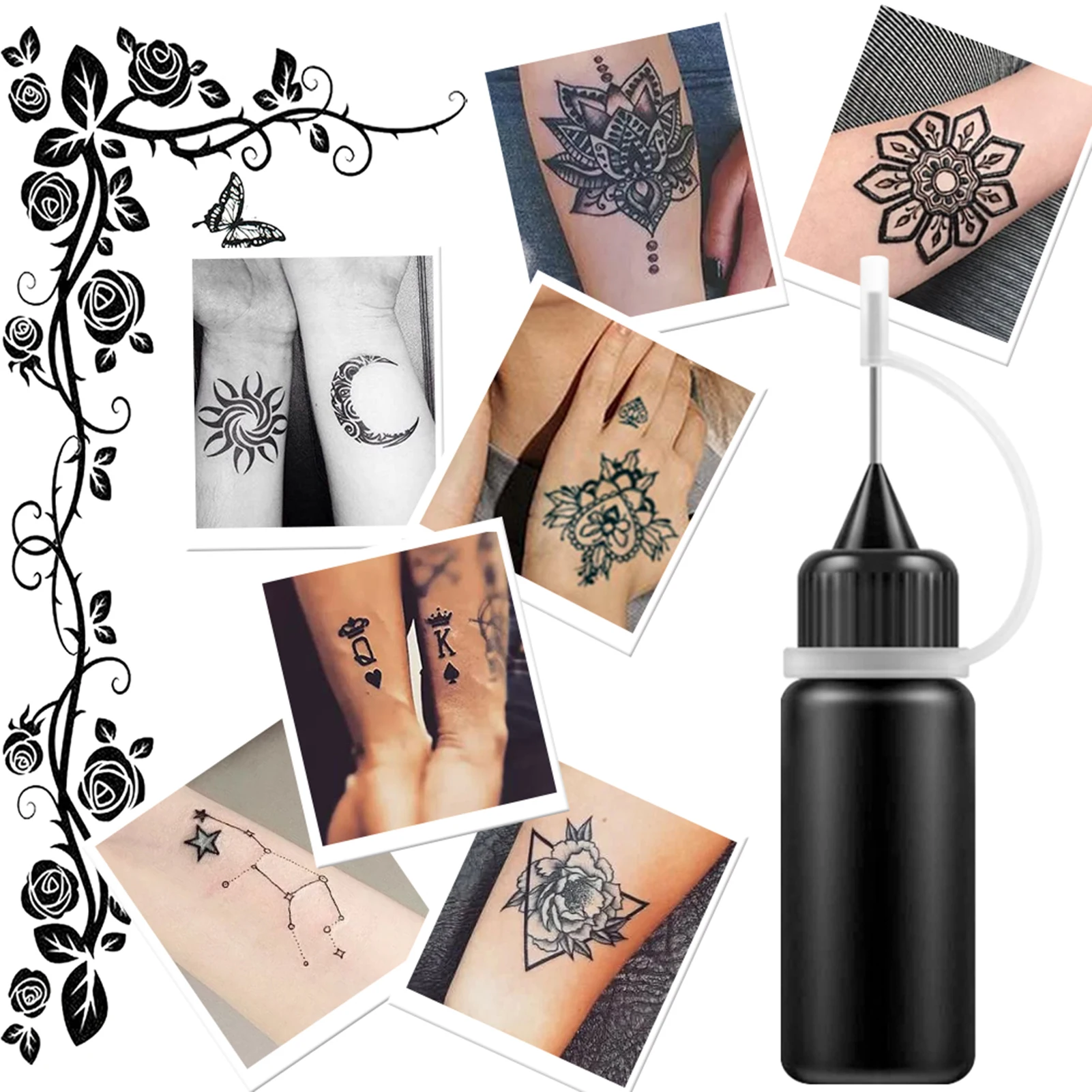 10ml Temporary Tattoo Liquid Safe Non-toxic 15 Days Long-lasting Waterproof Easy to Color Tattoo Liquid Safe Non-toxic