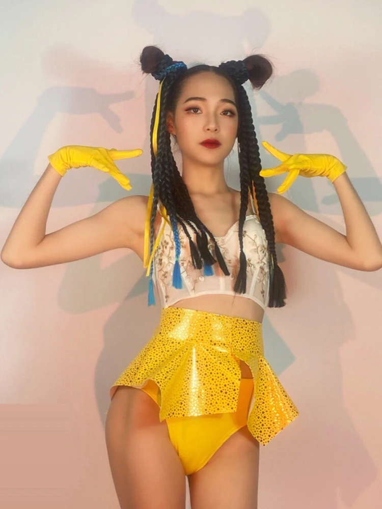 Boate jazz dança desempenho roupas femininas sexy biquíni terno bar dançarino dj palco traje rave outfit gogo dancewear yj068