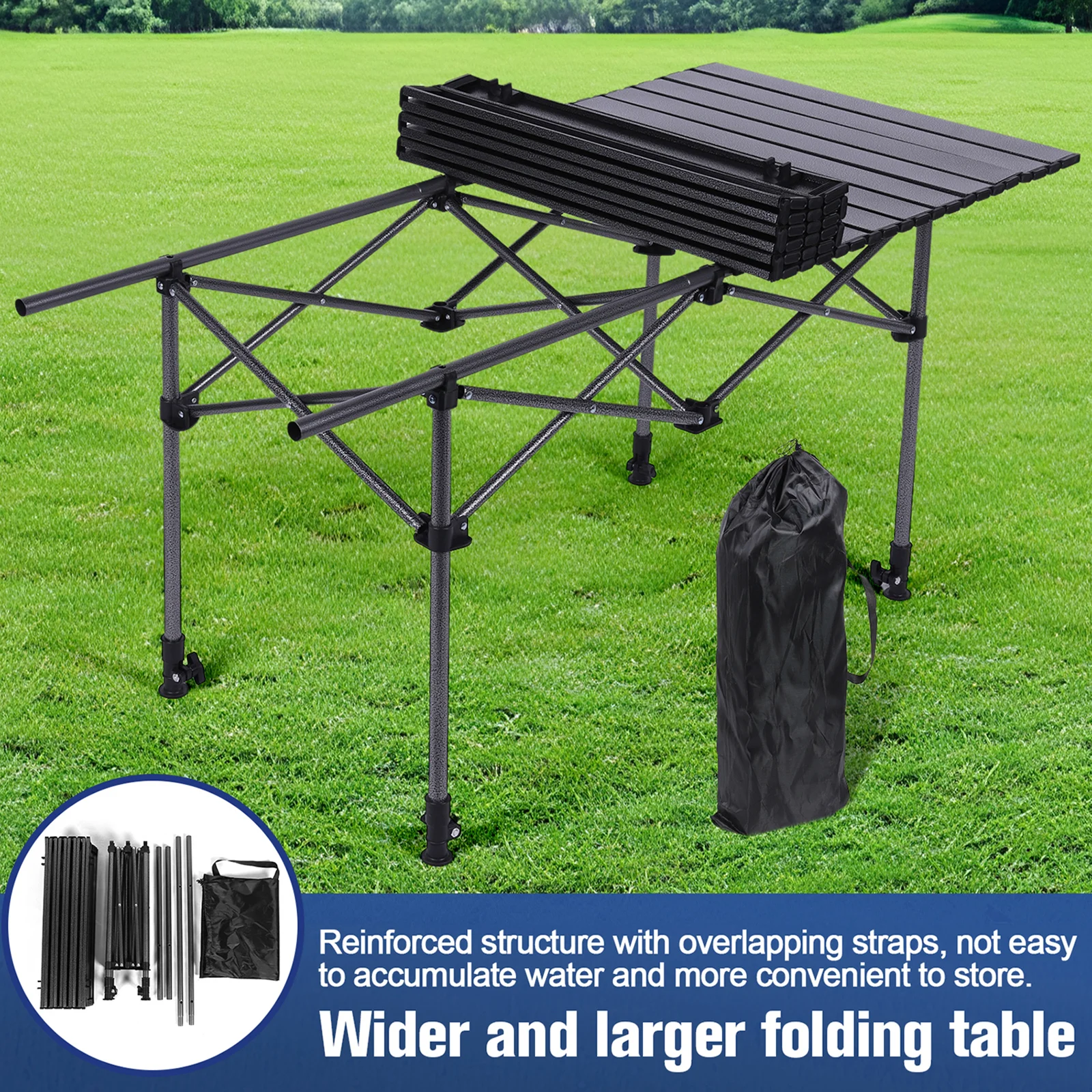 Outdoor Folding Table Lightweight Camping Lifting Table Adjustable Roll-Up Rectangular Table for Picnic Camping Trip Beach BBQ