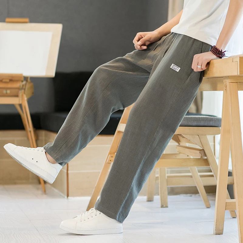 

Мужские льняные брюки: летние, тонкие, дышащие, из хлопка и льна, прямого кроя, свободные, повседневные, длинные, модные, с широкой талией
