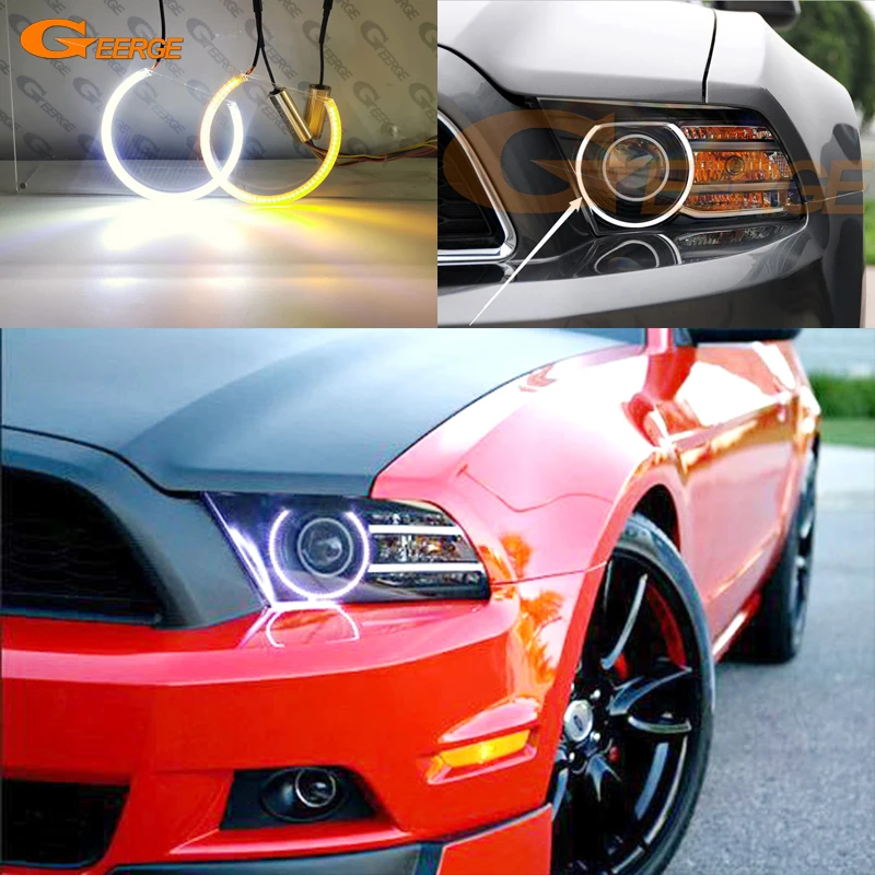 

For Ford Mustang 2013 2014 Ultra Bright Dual Color Switchback Day Light Turn Signal SMD LED Angel Eyes Kit Halo Rings