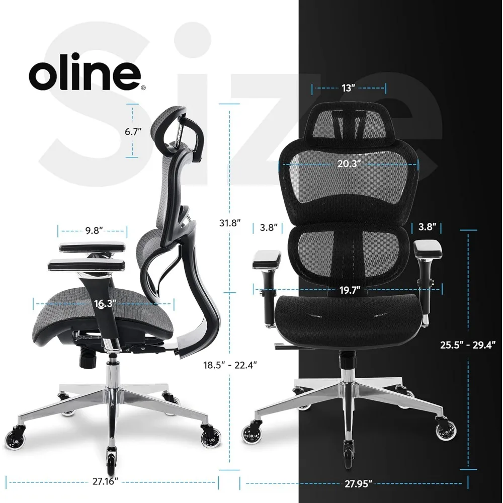 Oline ErgoPro Ergonomic Office Chair, Rolling Desk Chair with 4D Adjustable Armrest, 3D Lumbar Support, Blade Wheels